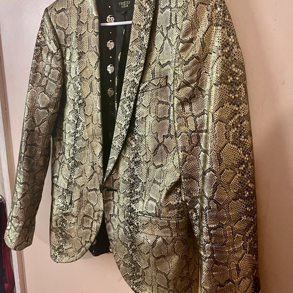 TWISTED TAILOR SKINNY SUIT IN GOLD SNAKE PRINT - Picture 3 of 10